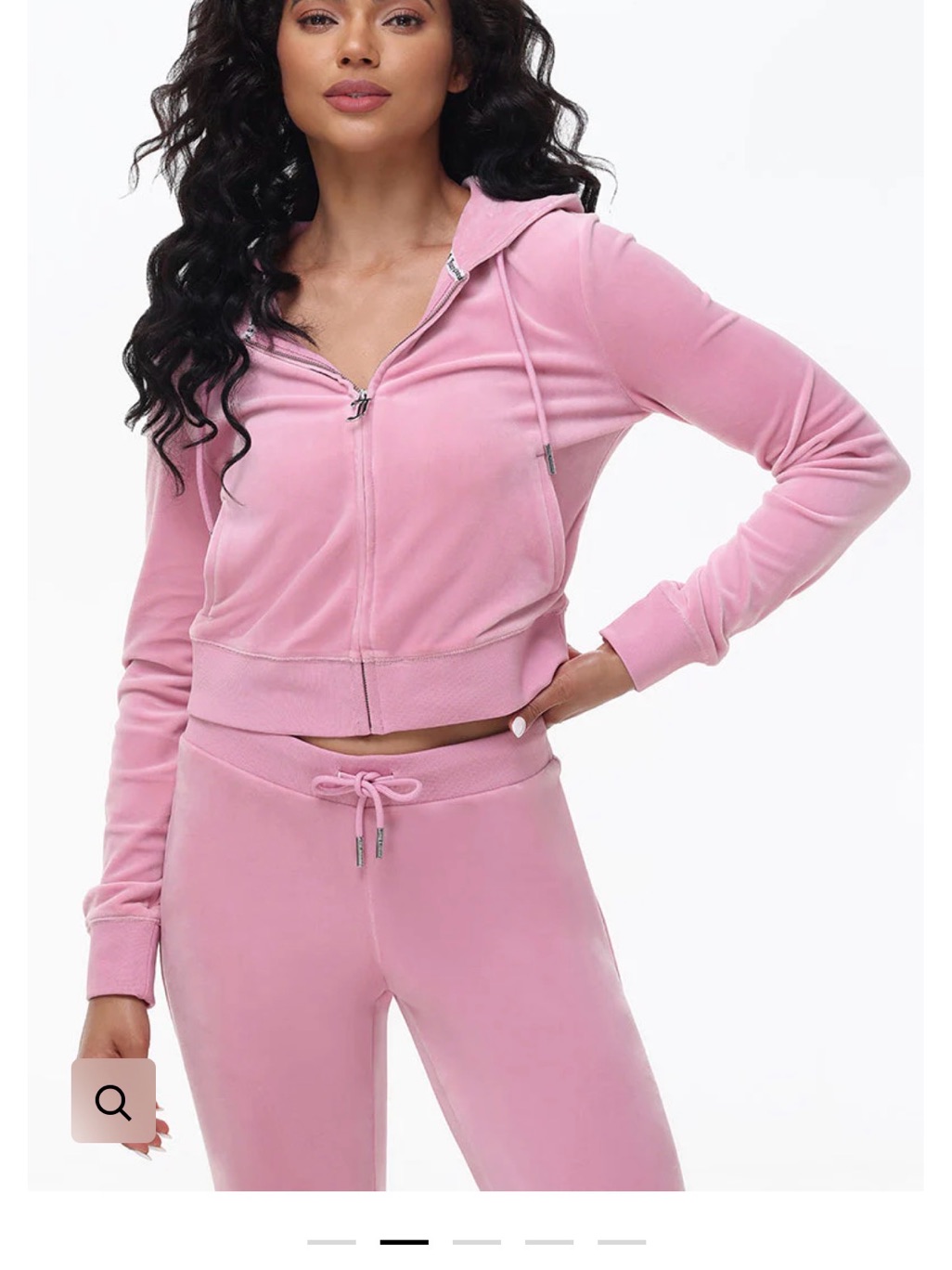 Juicy Couture Rose Pink Velour Cropped Zip Hoodie And Straight Leg Pant Set